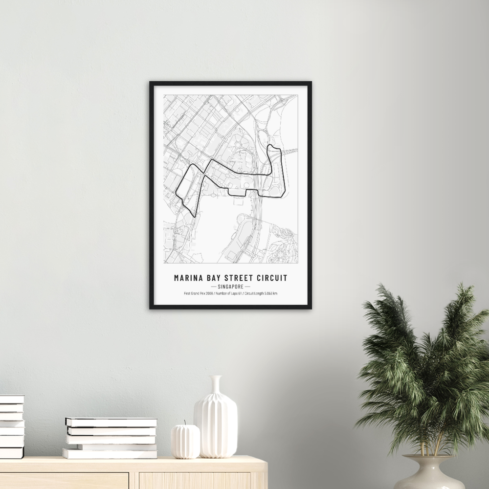 Marina Bay Street Circuit Poster - F1 Race Track Print - Circuitmaps